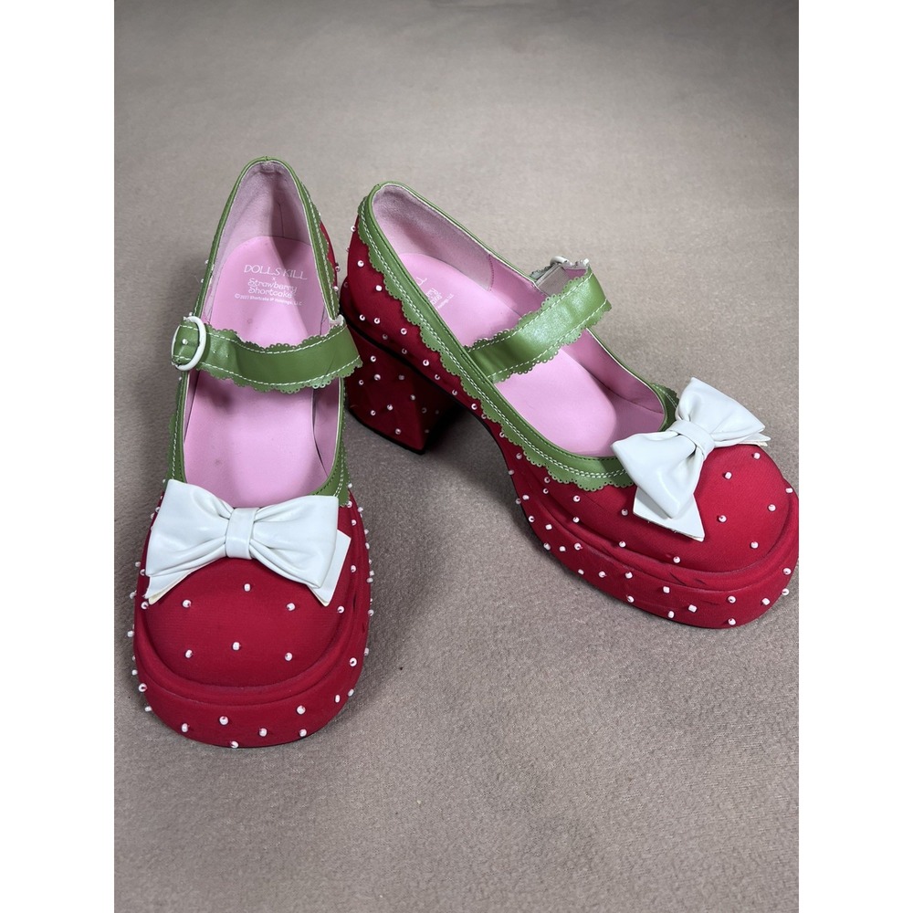 Dolls Kill x Strawberry Shortcake Freshly Ripe Platform Mary Janes 11M Heels - Picture 2 of 14